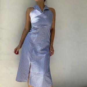 NWT Sleeveless Blue & White Striped V-Neck Surplice Sheath Maxi Dress – Size S